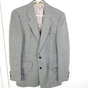 Joe Namath Blazer Mens 40L Signature Collection Wool Blend Gray Herringbone